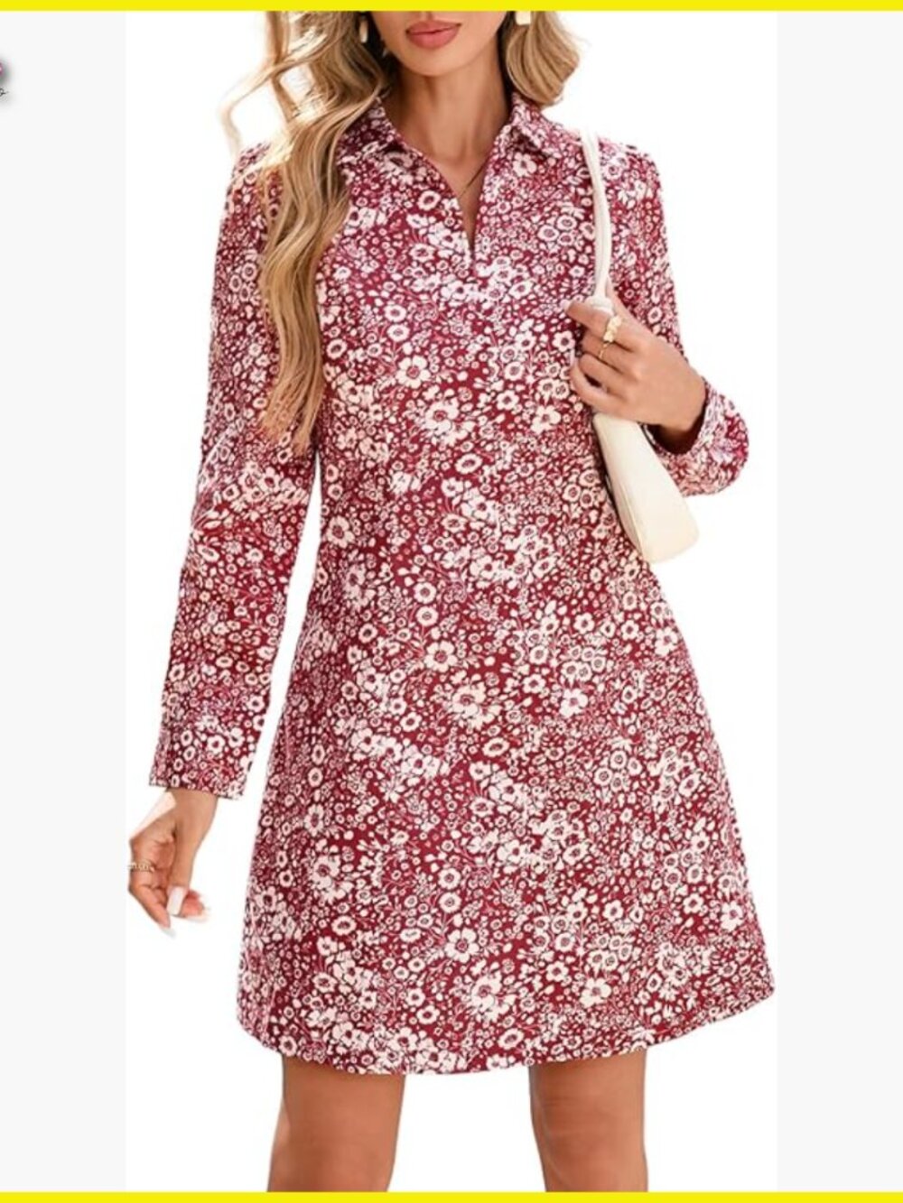 Floral Puff Sleeve Mini Dress Zipper Front A-Line Fit & Flare With Pockets
